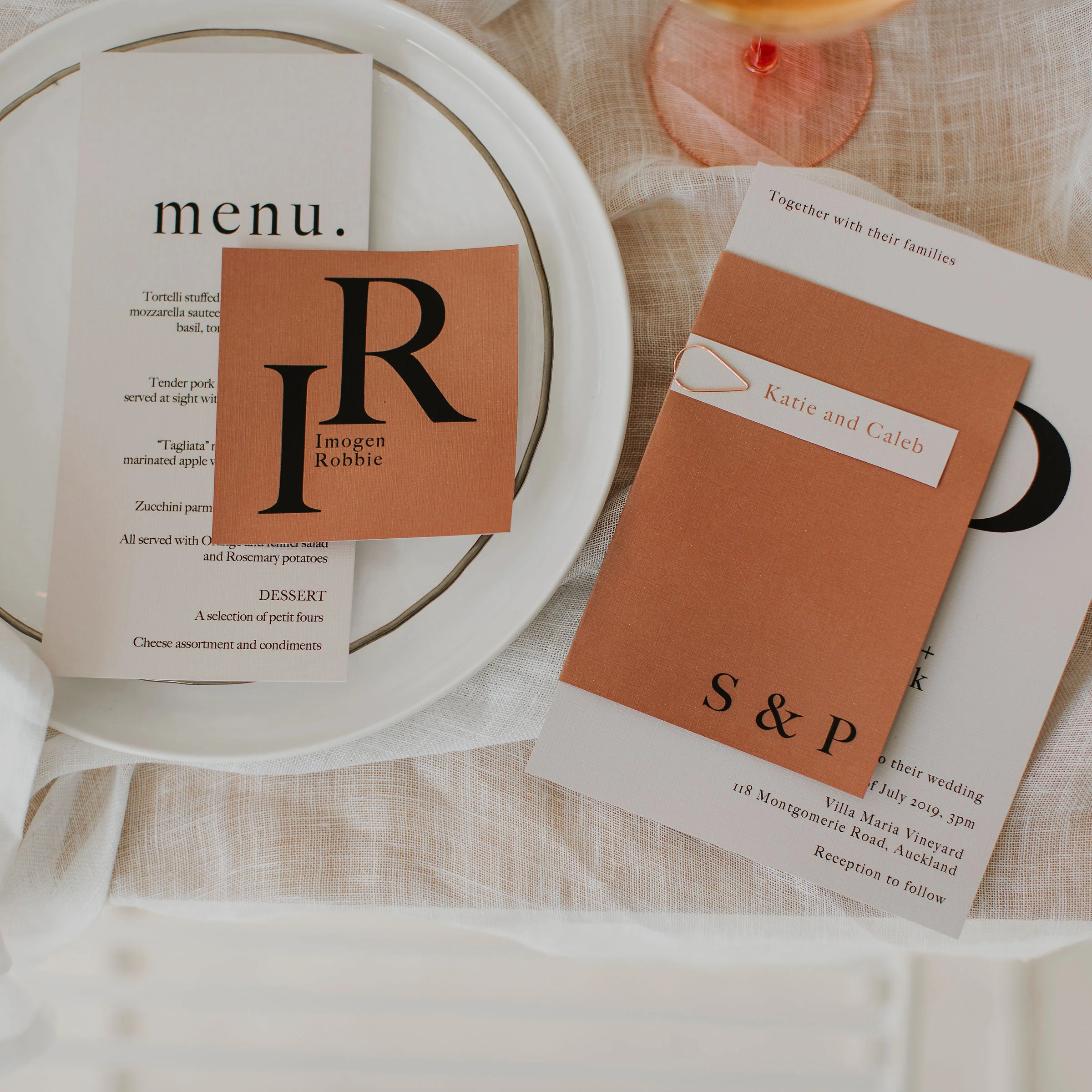 INITIAL WEDDING MENU & PLACE NAME SET ORANGE - Image 6